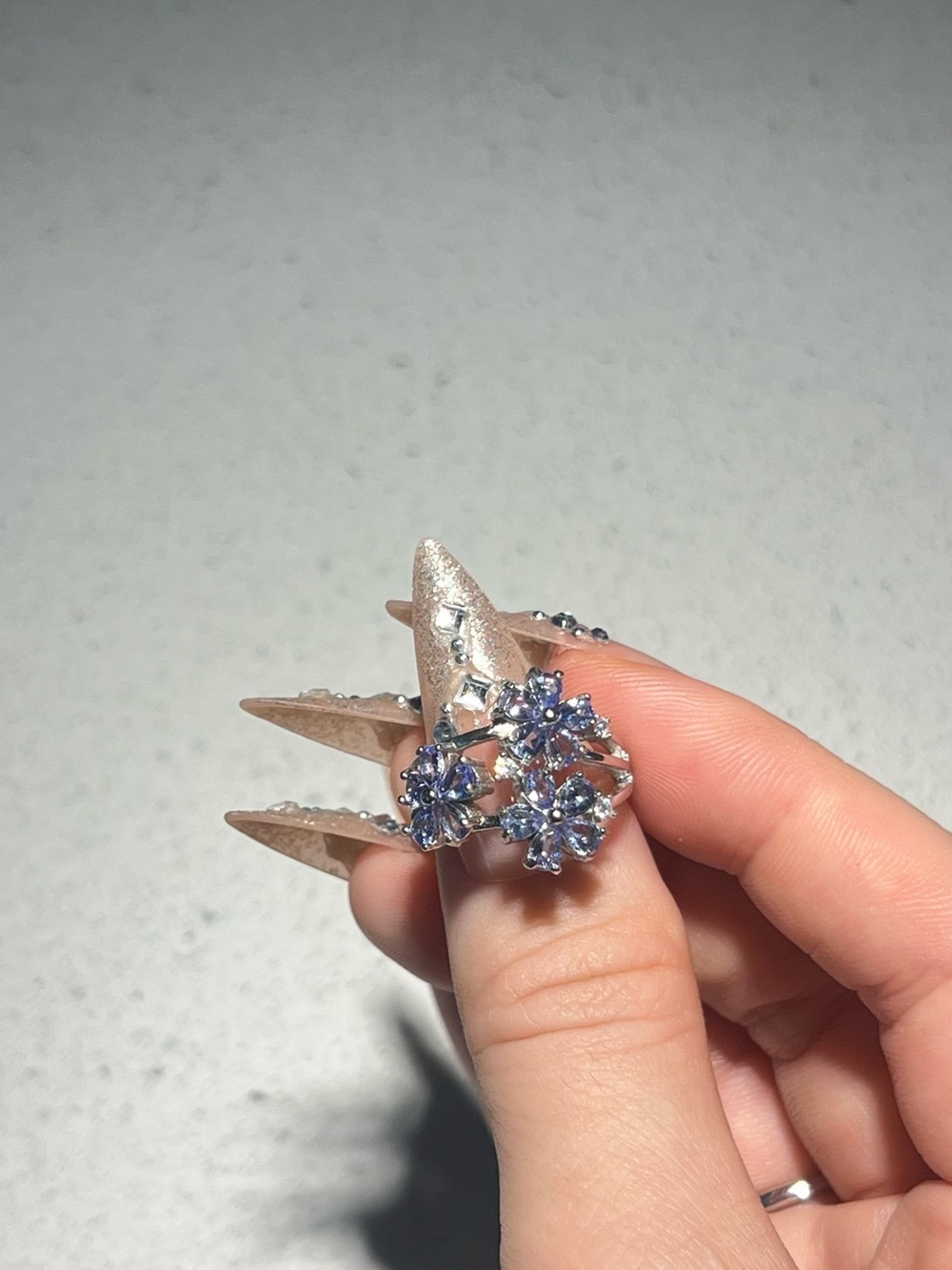 Flower Cluster Natural Tanzanite Ring